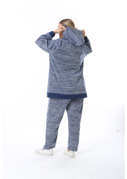 Kadın Büyük Beden Selanik Kumaş Lacivert Alt Üst Takım