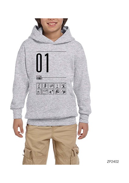 Portal Aperture Level 1 Gri Çocuk Kapşonlu Sweatshirt