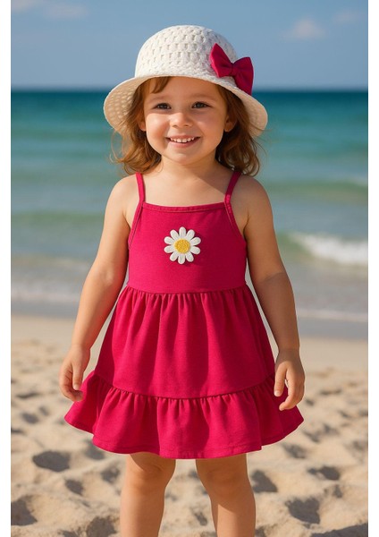 Önü Papatya Detaylı Kız Çocuk Elbise