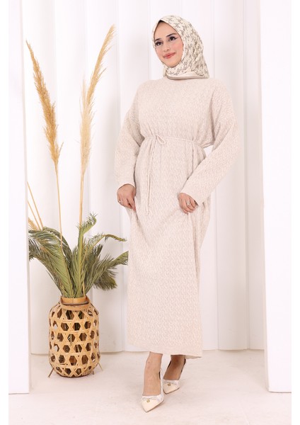 Örgülü Desenli Triko Elbise 18341 Taş fiyatları