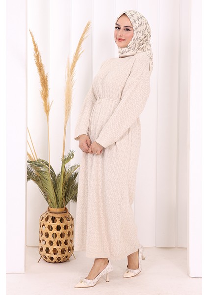 Örgülü Desenli Triko Elbise 18341 Taş modelleri