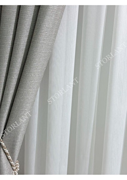 Efsun Gri Bambu Serpme Tül Perde Ütü Gerektirmeyen Kalın Kumaş 275 x 270 cm