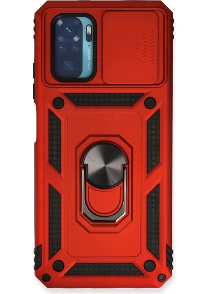 Xiaomi Redmi Note 10 Kılıf Pars Lens Yüzüklü Silikon - Kırmızı