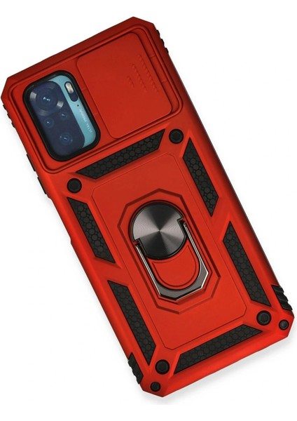Xiaomi Redmi Note 10 Kılıf Pars Lens Yüzüklü Silikon - Kırmızı modelleri