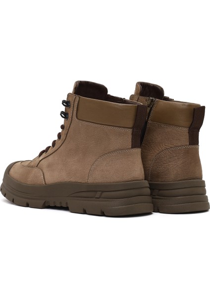 Erkek Vizon Bağcıklı Fermuarlı Nubuk Deri Casual Bot 25WFD6426V3