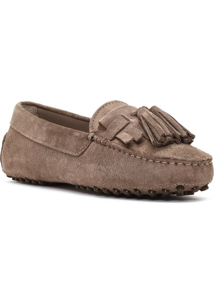 Kadın Vizon Püsküllü Süet Deri Loafer 25AFD290510