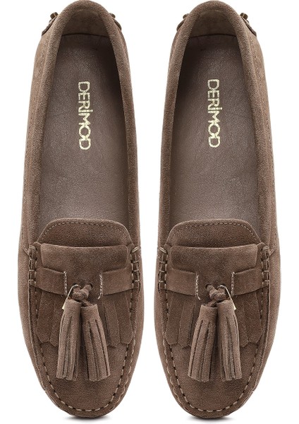 Kadın Vizon Püsküllü Süet Deri Loafer 25AFD290510