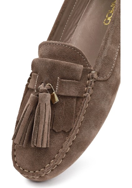 Kadın Vizon Püsküllü Süet Deri Loafer 25AFD290510