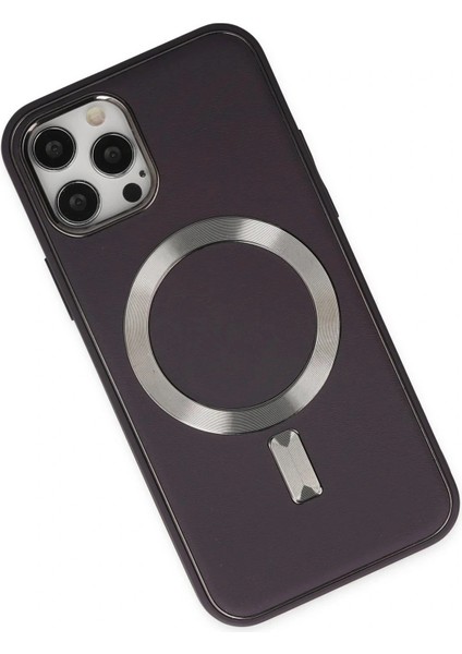 iPhone 12 Pro Max Kılıf Coco Deri Magneticsafe Silikon - Derin Mor modelleri
