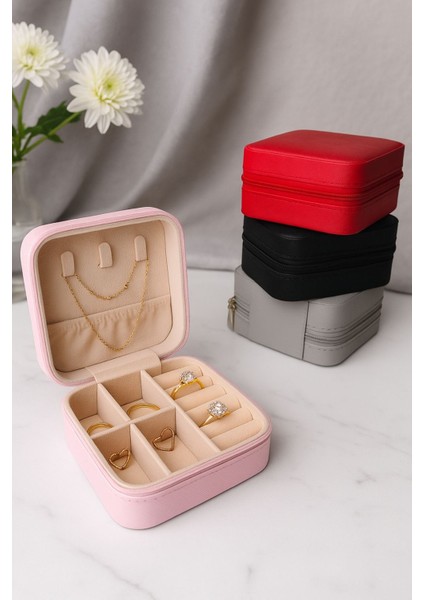 Çift Gözlü Seyahat Tipi Takı Kutusu Pembe