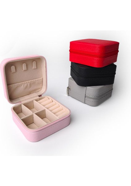 Çift Gözlü Seyahat Tipi Takı Kutusu Pembe modelleri