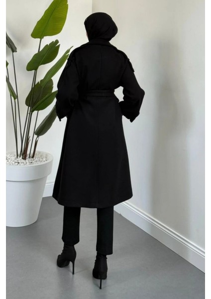 Glaze Astarlı Kolları Büzgülü Kaşe Tesettür Kaban- Siyah Standart (38-44 Uyumlu) modelleri