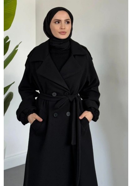 Glaze Astarlı Kolları Büzgülü Kaşe Tesettür Kaban- Siyah Standart (38-44 Uyumlu) fırsatları