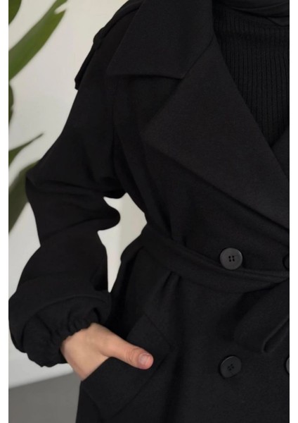 Glaze Astarlı Kolları Büzgülü Kaşe Tesettür Kaban- Siyah Standart (38-44 Uyumlu) indirimleri