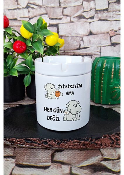 Iyi Biriyim Ama Her Gün Değil Eğlenceli Hediyelik Baskılı Seramik Kapaklı Kokusuz Küllük