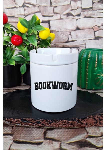 Bookworm Kitap Severler Için Özel Hediyelik Baskılı Seramik Kapaklı Kokusuz Küllük