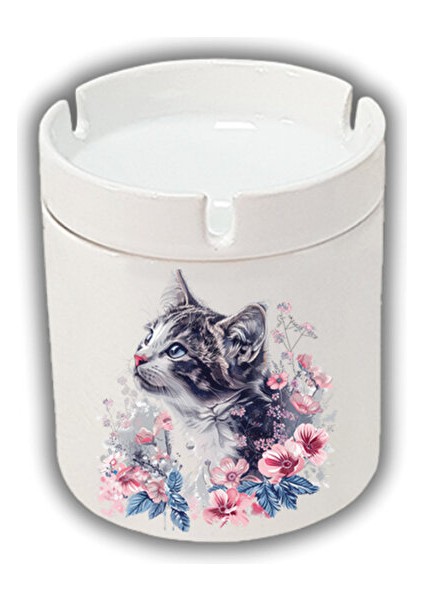 Çiçekli Kedi Baskılı Küllük Kül Tablası