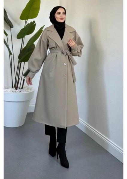 Danisa Cepkenli Astarlı Balon Kol Tesettür Kaban- Vizon