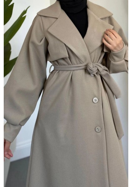 Danisa Cepkenli Astarlı Balon Kol Tesettür Kaban- Vizon modelleri