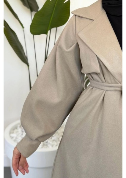 Danisa Cepkenli Astarlı Balon Kol Tesettür Kaban- Vizon fırsatları