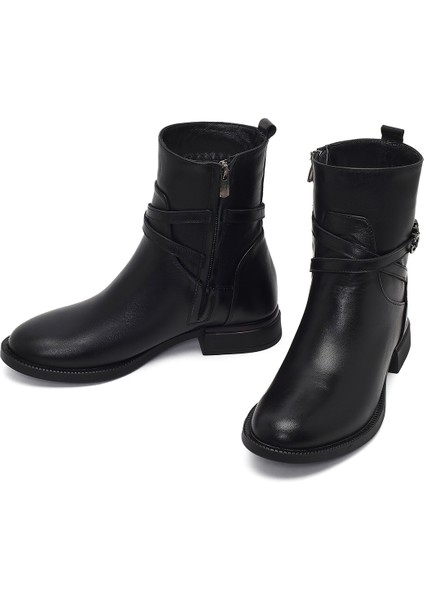 Kadın Siyah Fermuarlı Tokalı Deri Bot 25WFD413718 modelleri