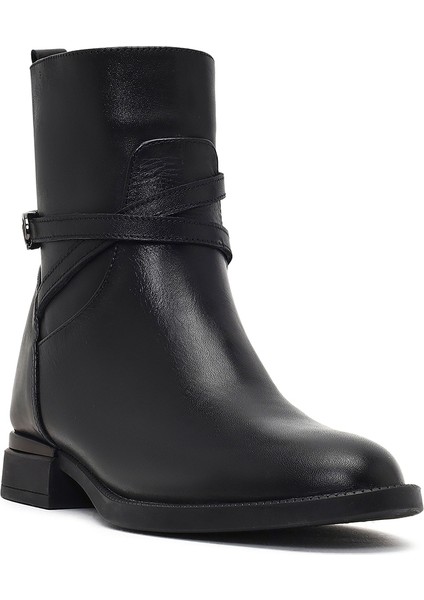 Kadın Siyah Fermuarlı Tokalı Deri Bot 25WFD413718