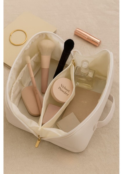 Çapraz Açılan Makyaj Çantası Beyaz fiyatları