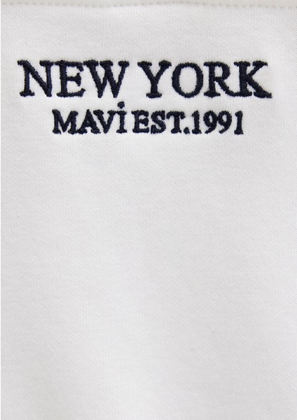 Yarı Fermuarlı Sırt Baskılı Ekru Sweatshirt 1S10502-70057