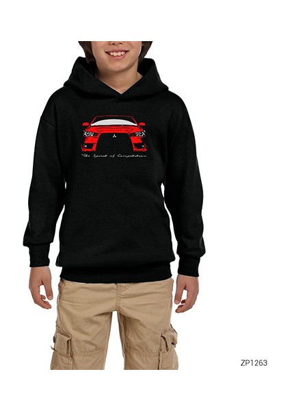 Mitsubishi Evo Red Siyah Çocuk Kapşonlu Sweatshirt