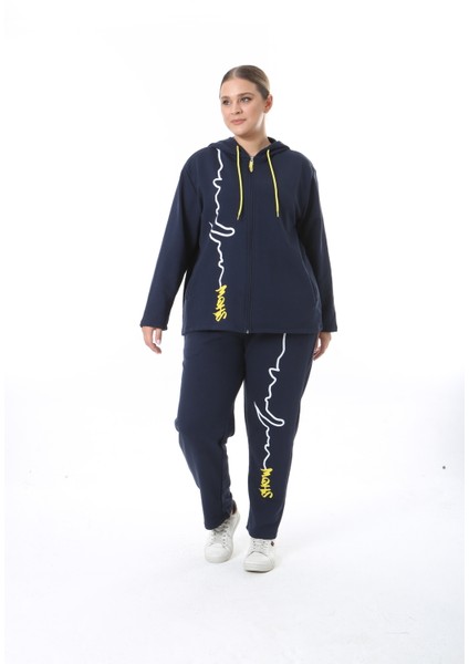 Kadın Büyük Beden Kışlık Viskon Lacivert Alt Üst Takım