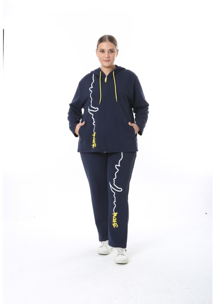 Kadın Büyük Beden Kışlık Viskon Lacivert Alt Üst Takım modelleri