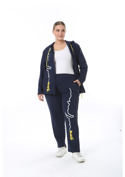 Kadın Büyük Beden Kışlık Viskon Lacivert Alt Üst Takım