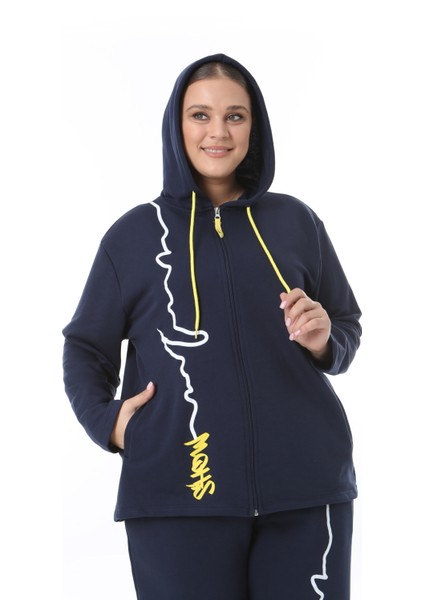 Kadın Büyük Beden Kışlık Viskon Lacivert Alt Üst Takım