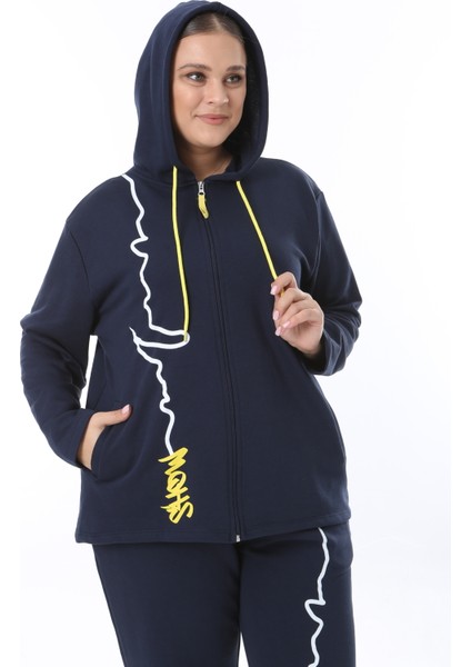 Kadın Büyük Beden Kışlık Viskon Lacivert Alt Üst Takım