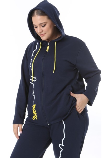 Kadın Büyük Beden Kışlık Viskon Lacivert Alt Üst Takım