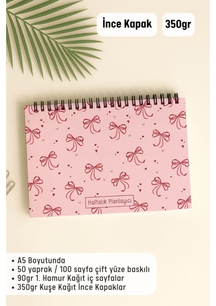 Haftalık Planlayıcı A5 Defter, Esnek Ince Karton Kapaklı, 1 Yıllık Planlayıcı, Pembe Fiyonk modelleri