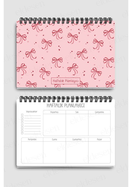 Haftalık Planlayıcı A5 Defter, Esnek Ince Karton Kapaklı, 1 Yıllık Planlayıcı, Pembe Fiyonk