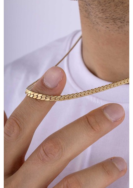 Gurmet Model Aralıksız Altın Kaplama Erkek Çelik Zincir