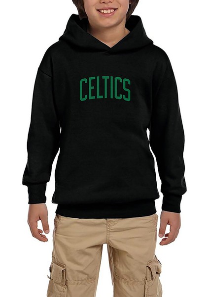 Boston C. Yazı Siyah Çocuk Kapşonlu Sweatshirt