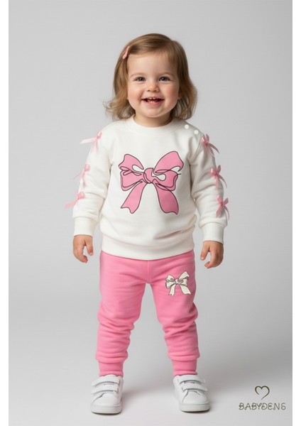 Fiyonklu Kız Bebek 2’li Eşofman Takımı Omuz Çıtçıtlı,yan Kurdele DETAYLI,%100PAMUK Mevsimlik Alt-Üst