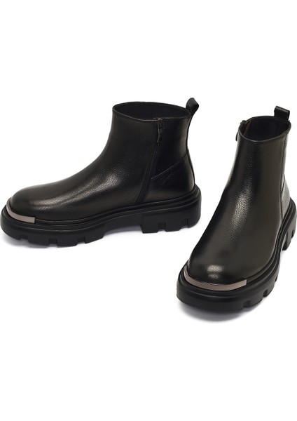 Erkek Siyah Fermuarlı Kalın Tabanlı Deri Casual Bot 25WFD6429FT modelleri