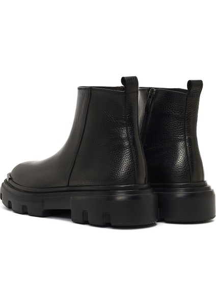 Erkek Siyah Fermuarlı Kalın Tabanlı Deri Casual Bot 25WFD6429FT