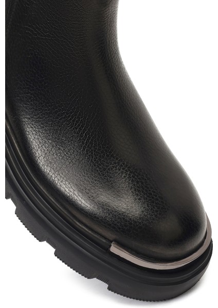 Erkek Siyah Fermuarlı Kalın Tabanlı Deri Casual Bot 25WFD6429FT