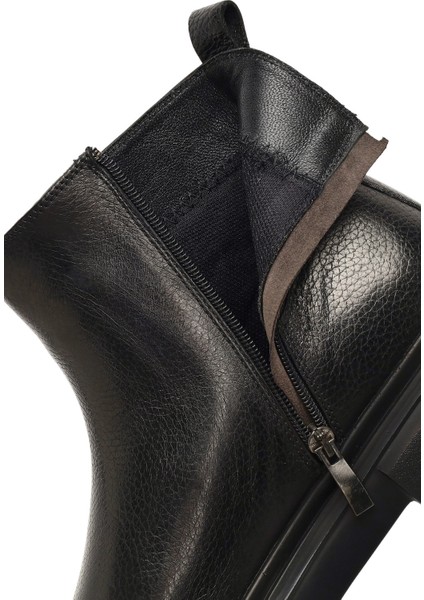 Erkek Siyah Fermuarlı Kalın Tabanlı Deri Casual Bot 25WFD6429FT