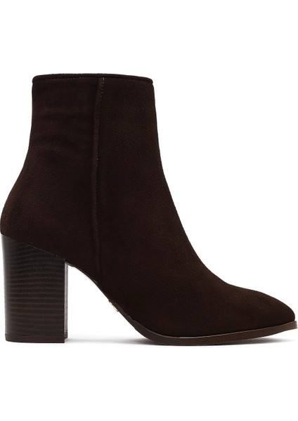 Kadın Kahverengi Fermuarlı Kalın Topuklu Süet Deri Bot 25WFD163010