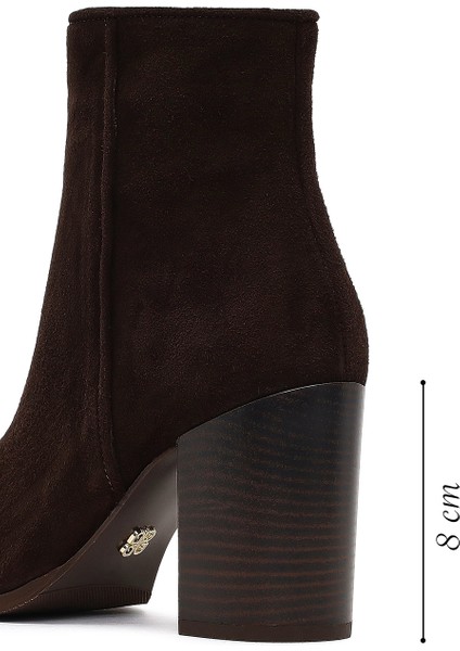 Kadın Kahverengi Fermuarlı Kalın Topuklu Süet Deri Bot 25WFD163010 fiyatları