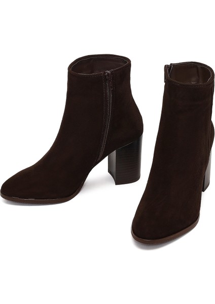 Kadın Kahverengi Fermuarlı Kalın Topuklu Süet Deri Bot 25WFD163010 modelleri