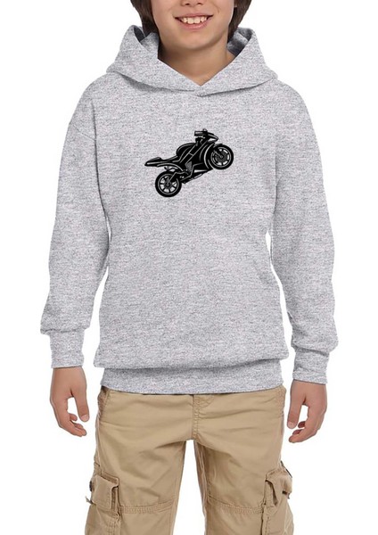 Motosiklet Siluet Gri Çocuk Kapşonlu Sweatshirt