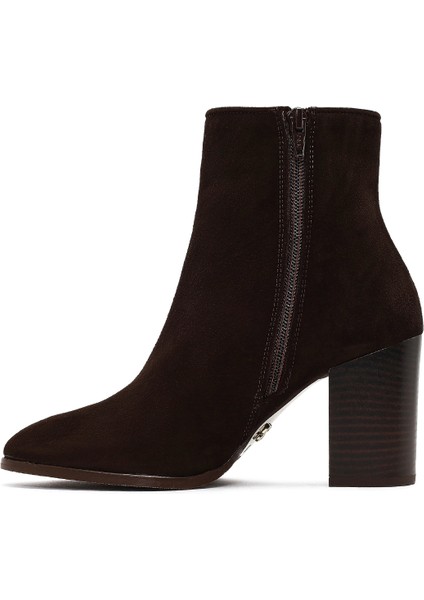 Kadın Kahverengi Fermuarlı Kalın Topuklu Süet Deri Bot 25WFD163010 fırsatları