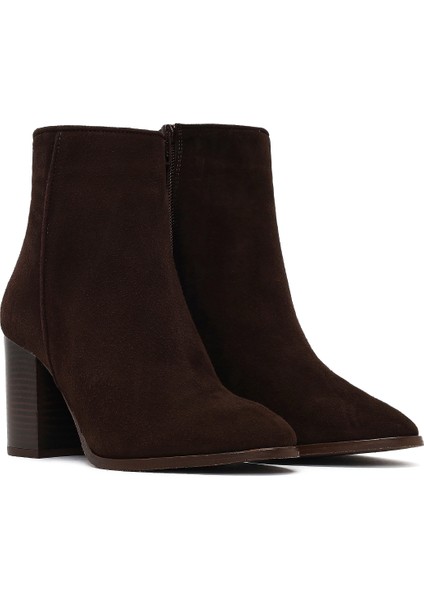 Kadın Kahverengi Fermuarlı Kalın Topuklu Süet Deri Bot 25WFD163010 indirimleri